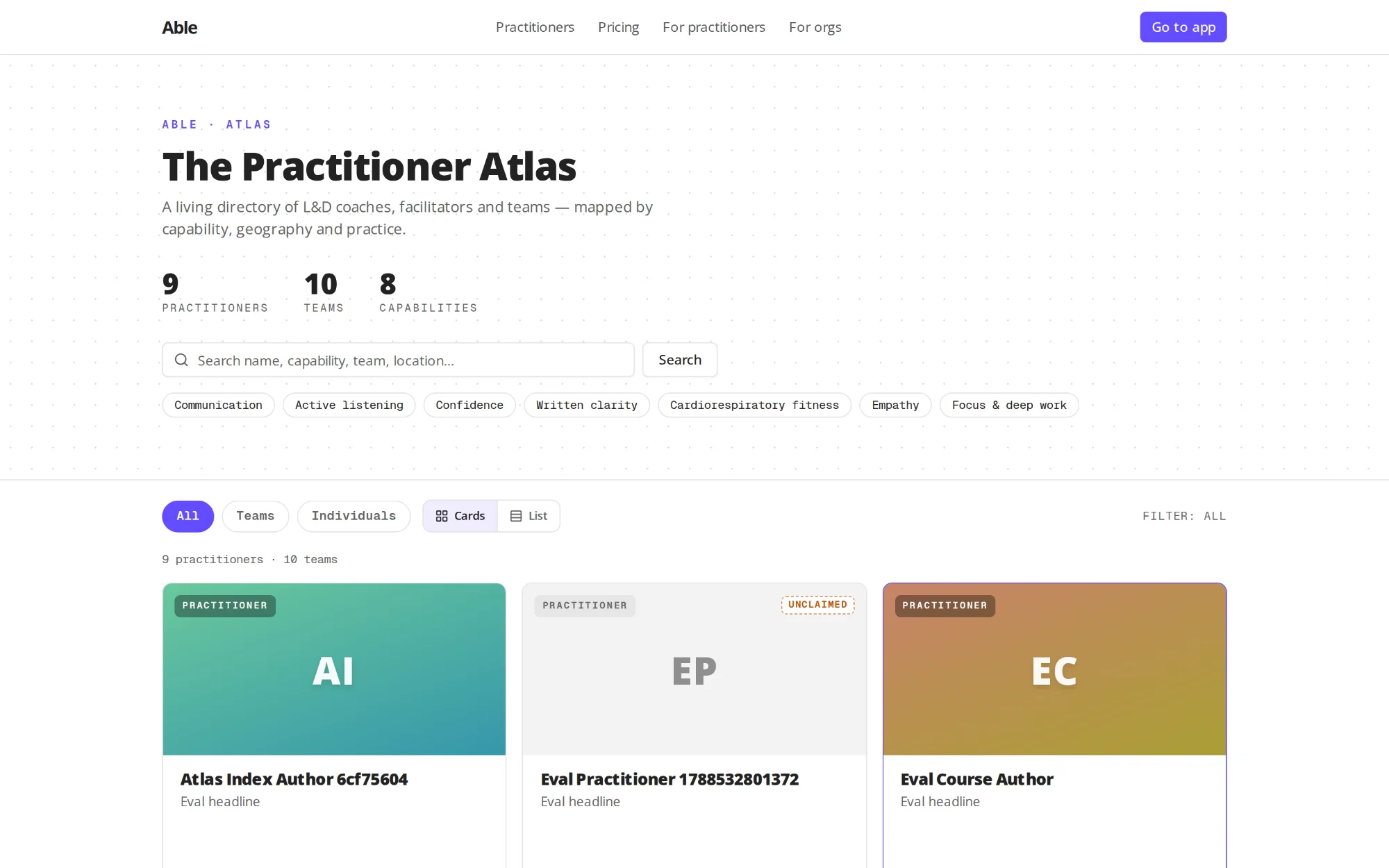 The Atlas directory of teams and practitioners